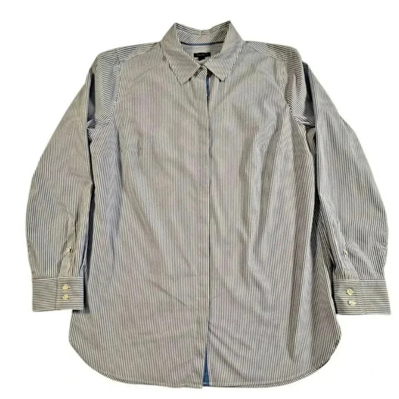 Talbots Blue Striped Poplin Long Sleeve Hidden Button-Up Blouse SIZE-MEIUM - Picture 1 of 7